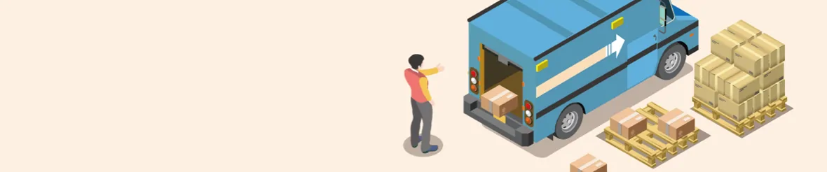 Isometric illustration of a van being loaded with pallets and boxes
