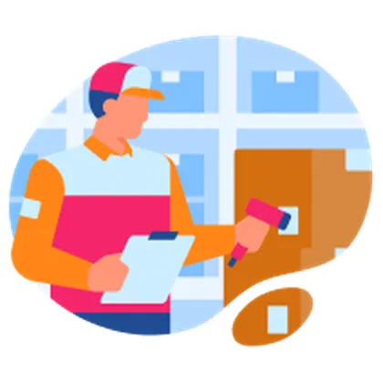 AllChinaBuy illustration of a warehouse worker checking and packing a box